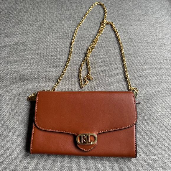 Lauren Ralph Lauren Leather Medium Adair Crossbody Lauren Tan - Picture 2 of 12